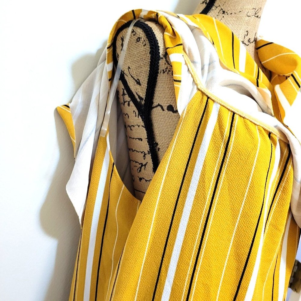 Almost Famous Junior Womens 3X Mustard Black Stripe Off The Shoulder Dress - Picture 4 of 8